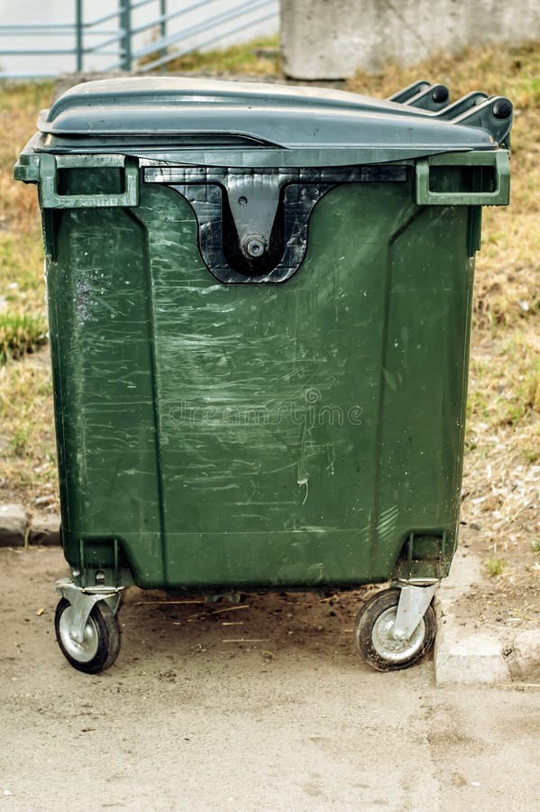 Dumpster in Park. One Garbage Outdoor Stock Photo Image of green