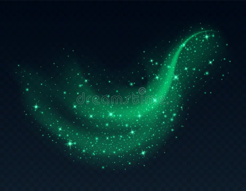 Green Dust Cloud with Sparkles Isolated on Dark Background. Stardust