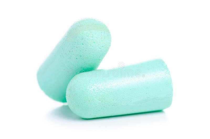 Green Ear Plugs Closeup On A White Background. Noise Reduction