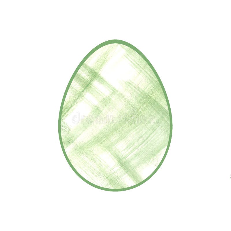 Green Easter egg with abstract stripes, watercolor brush strokes, isolated on white background. Icon. Holiday symbol