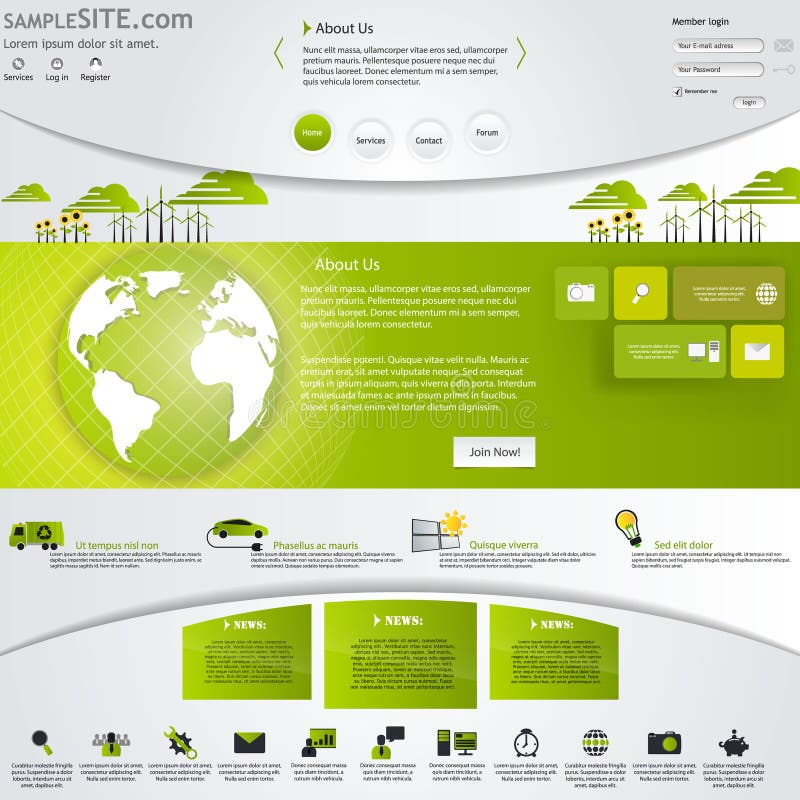 Zelená Eco Webovej Šablóny s ikony nastaviť.