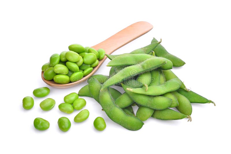 Green edamame or soybean beans isolated on white