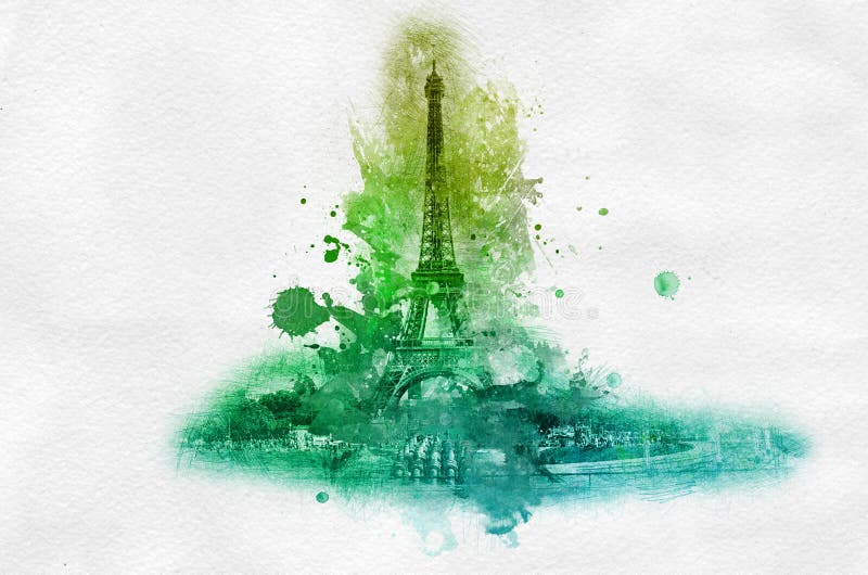 Green Eiffel tower splatter paint graphic