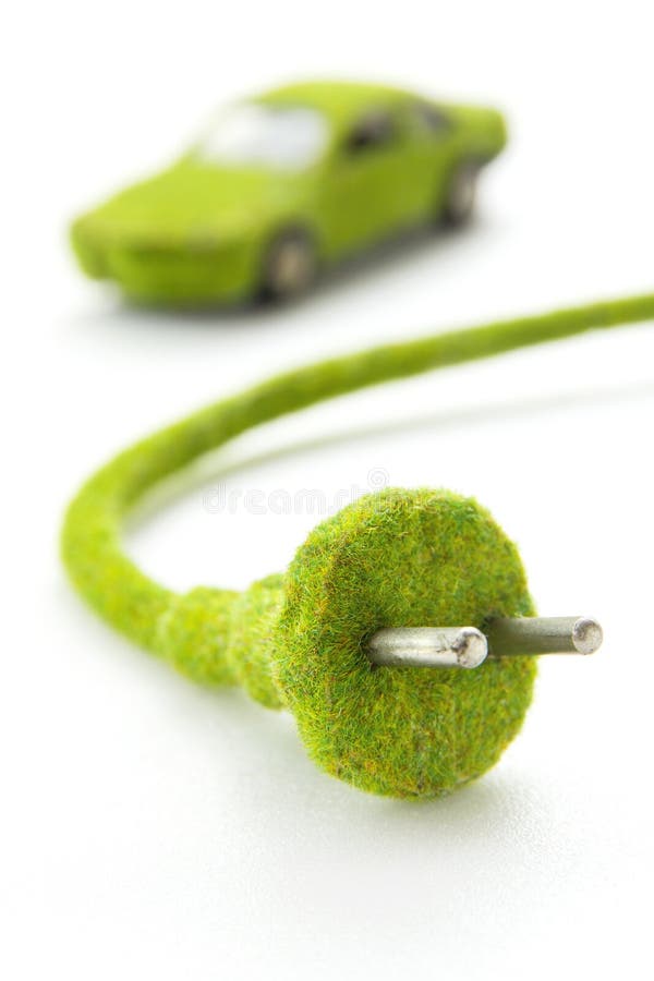 Green electric plug with eco car icon