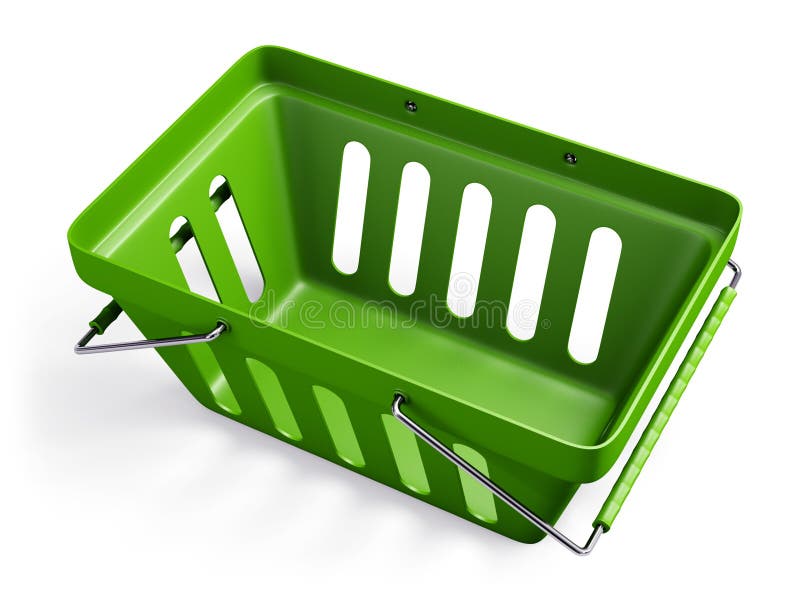 Red Plastic Supermarket Baskets with Two Handles Isolated on White