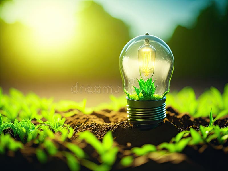 Green Energy and a Bright Future a Light Bulb. Ai Generative Stock