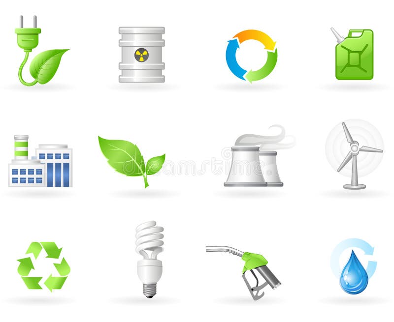 Air Pollution and Green Energy icon set. Green drop vectors