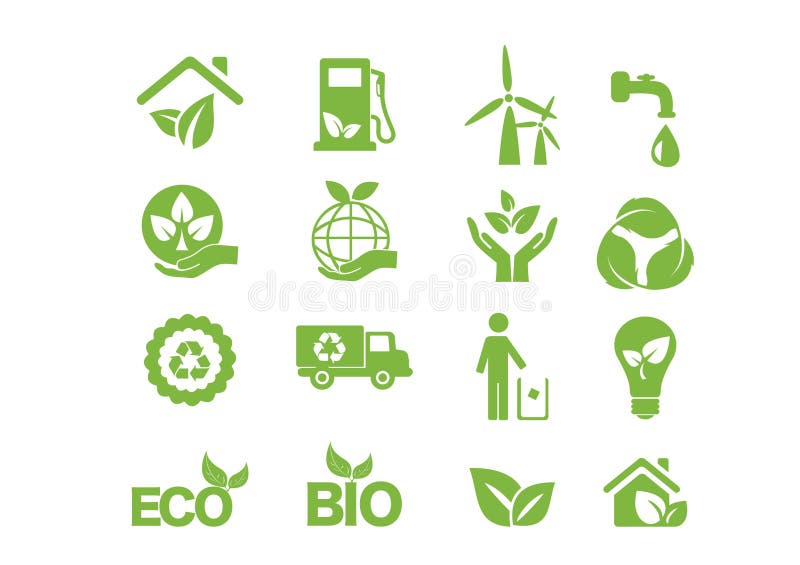 Green energy, icon set. Green drop illustrations