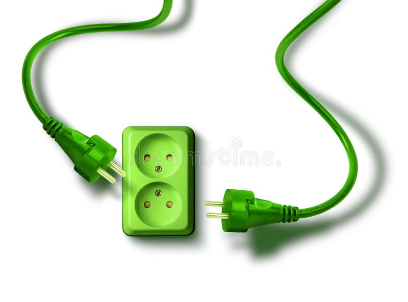 Green electrical socket and plugs renewable eco energy concept. Green electrical socket and plugs renewable eco energy concept