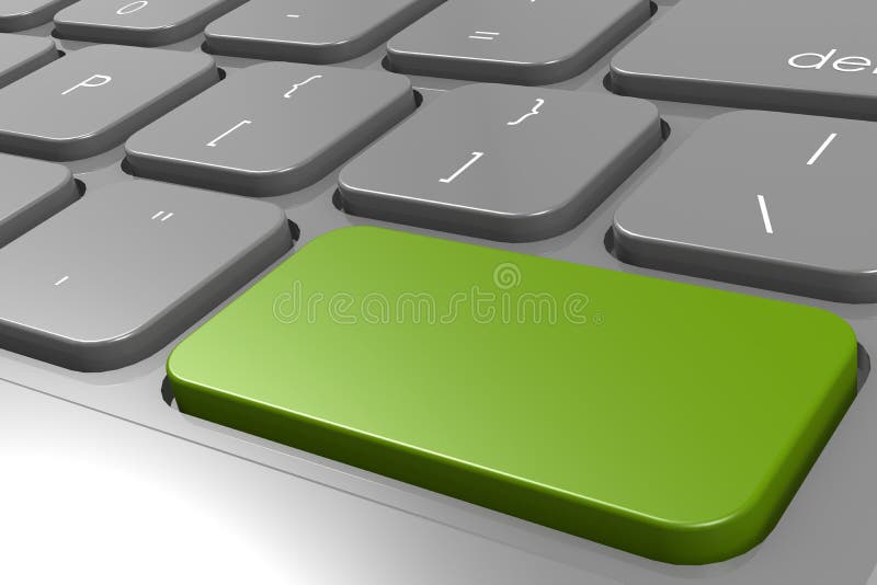 Green enter button in black keyboard vector illustration