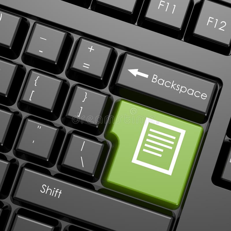 Green enter button with document on black keyboard royalty free illustration