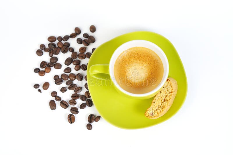 Green Espresso Cup with Coffee Beans and Spoon 2 Stock Image Image of