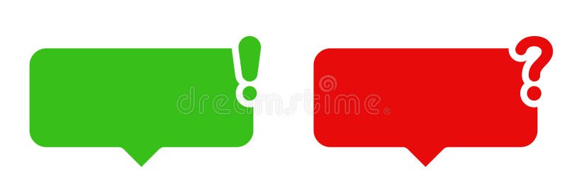 Green exclamation and red question speech bubbles solid icon set communication inquiry and alert silhouette symbol collection royalty free illustration