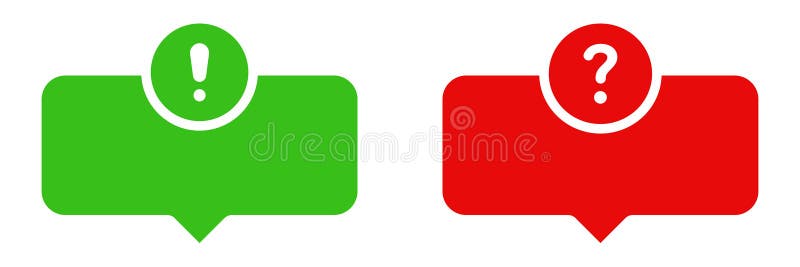 Green exclamation and red question speech bubbles solid icon set communication inquiry and alert silhouette symbol collection royalty free illustration