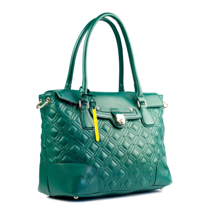 Green Female Leather Handbag Isolated On White Background. Stock Photo