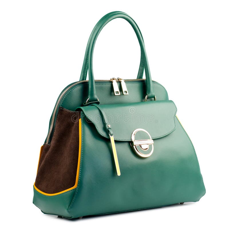 Green Female Leather Handbag Isolated On White Background. Stock Image