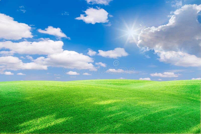 Green Field And Blue Sky With Light Cloudsimage Of Green Grass Field