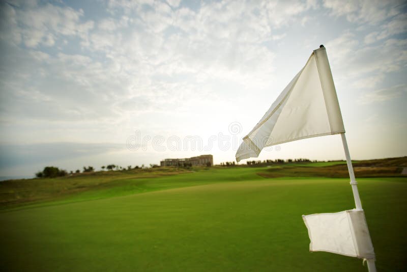 Green Field and Flag on the Golf Course Stock Photo Image of