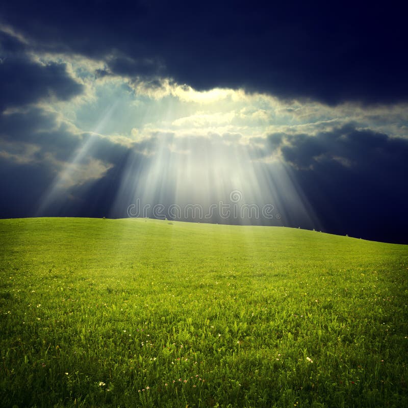 Green field with jesus light