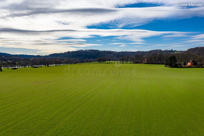 Green Fields in Summer Aerial Photo Stock Photo - Image of tracktor ...
