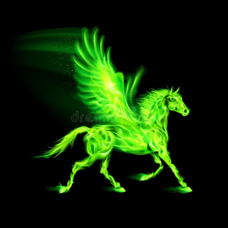 Green fire Pegasus. stock vector 