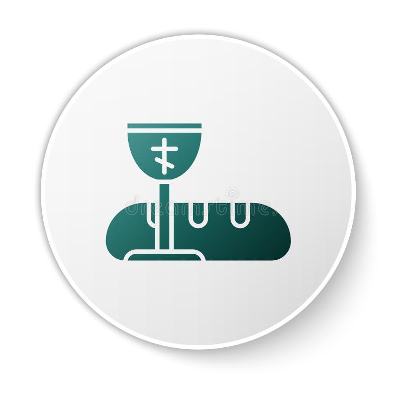 Green First communion symbols for a nice invitation icon isolated on white background. White circle button. Vector Illustration vector illustration