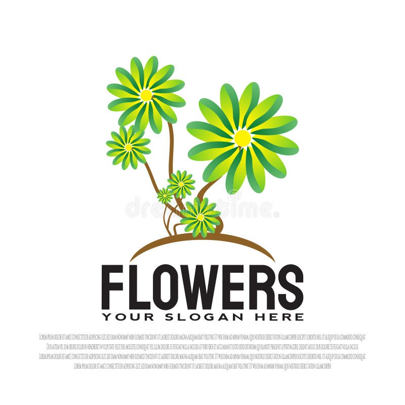 Green Flower Logo Design Templates. Vector Illustration Elements Stock