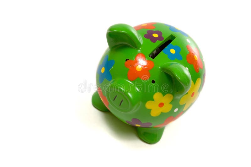 Green Flowery piggy bank with money