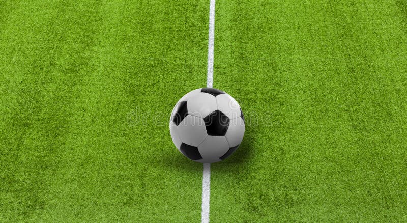 Football field with soccer ball stock photos Football field with soccer ball stock photos