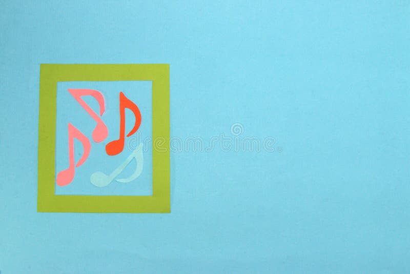 green frame with musical notes around the frame pastel blue background with a lot of empty space