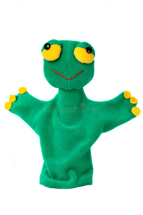 Green frog hand puppet isolated. Little marionette stock images, royalty-free photos and pictures