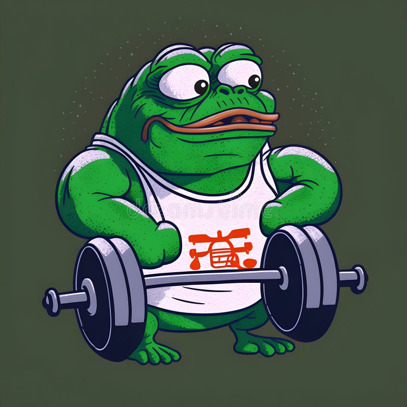 Green frog lifting weights stock illustration. Illustration of frog