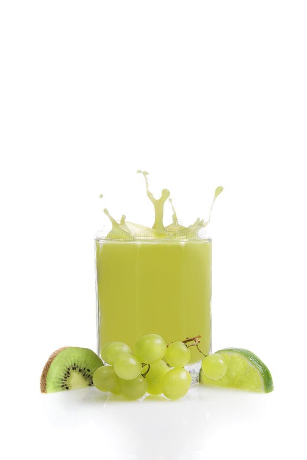 Fruit Juices Poured from Bottles Kiwi, Currants, Orange Stock Image