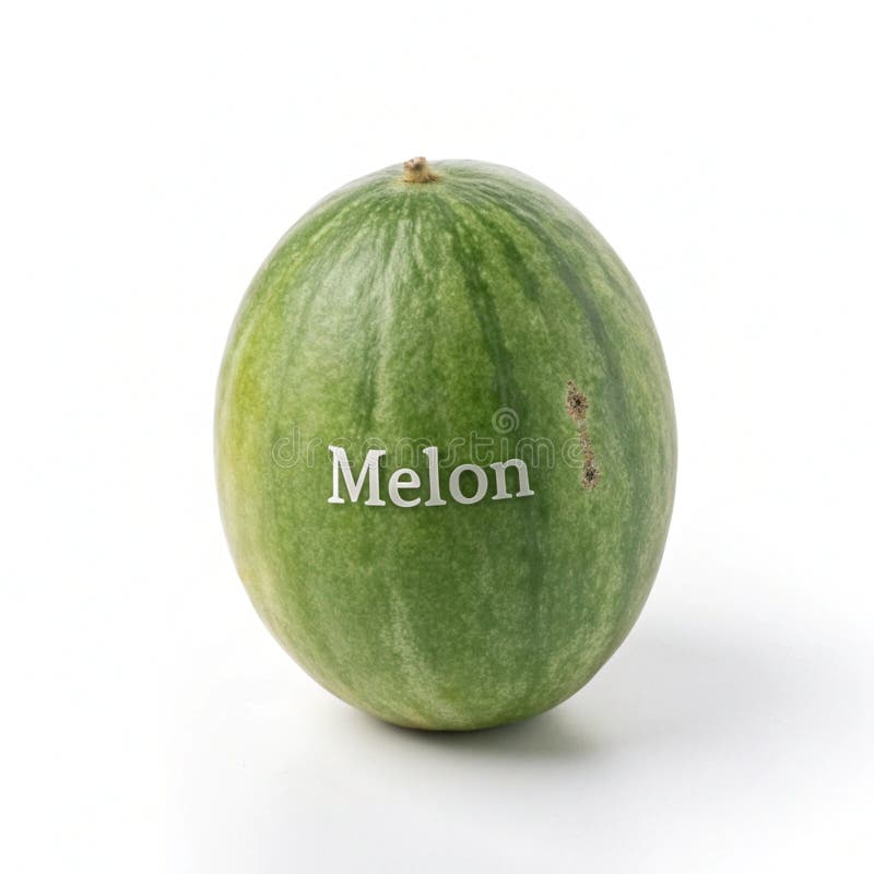 Green fruit labeled \'melon\' stock illustration
