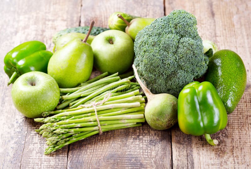 Green fruit and vegetables stock photo. Image of wooden 46720684