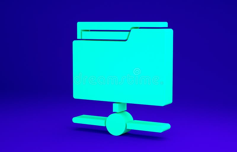 Green FTP folder icon isolated on blue background. Software update, transfer protocol, router, teamwork tool management vector illustration
