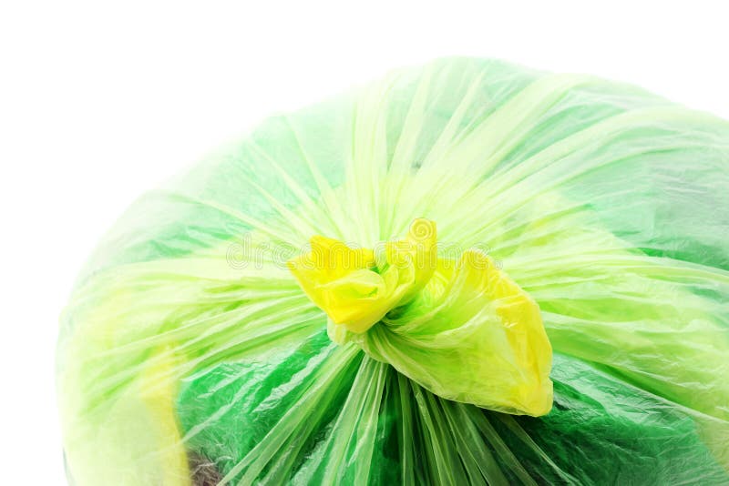 Green Garbage Bag Closeup on White Stock Photo Image of material