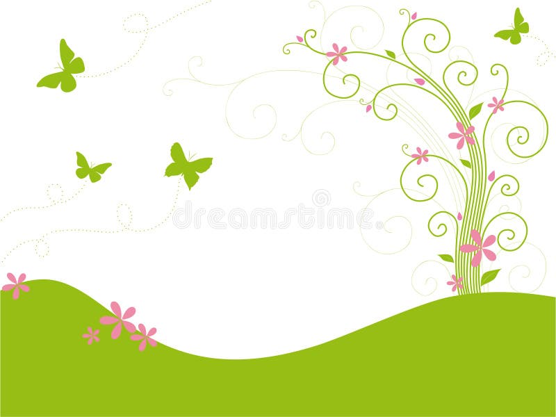 Green garden with butterflies