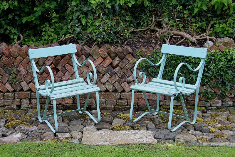 Green Garden Chairs, Herringbone Wall Stock Image Image of rural, patio 54840675