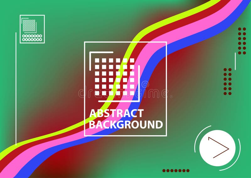 Green geometric abstract background with rainbow colored waves stock illustration