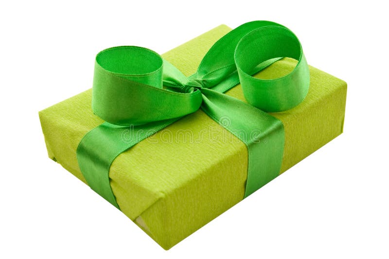 Green Gift Box with green Satin Ribbon royalty free stock images