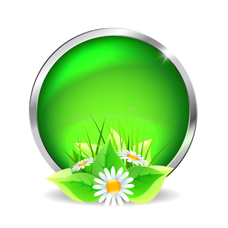 Green glass button with flowers