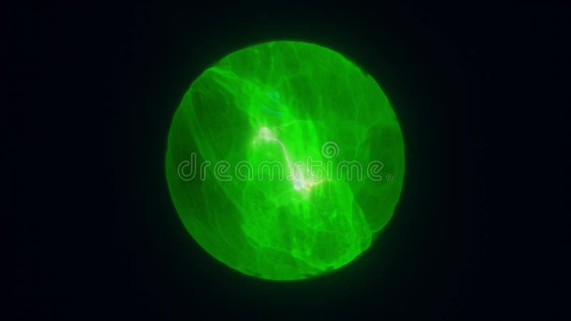 A green glowing sphere with intricate lighting patterns creating a mystical and high-energy visual effect royalty free illustration