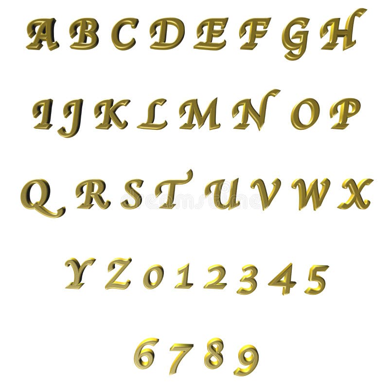 3D green/gold letters / alphabet / numbers