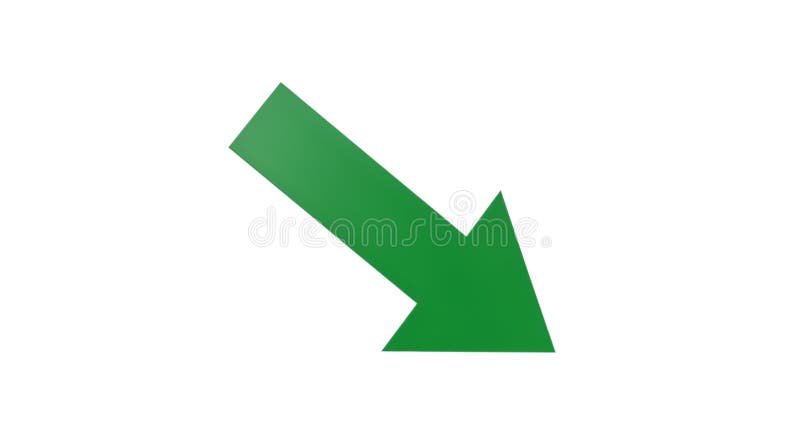 Green arrow pointing downward direction, indicating movement or navigation guide stock illustration