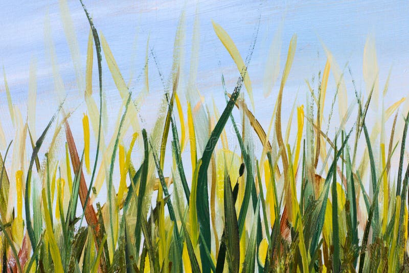 Green Grass Against the Blue Sky Oil Painting Art Stock Illustration ...
