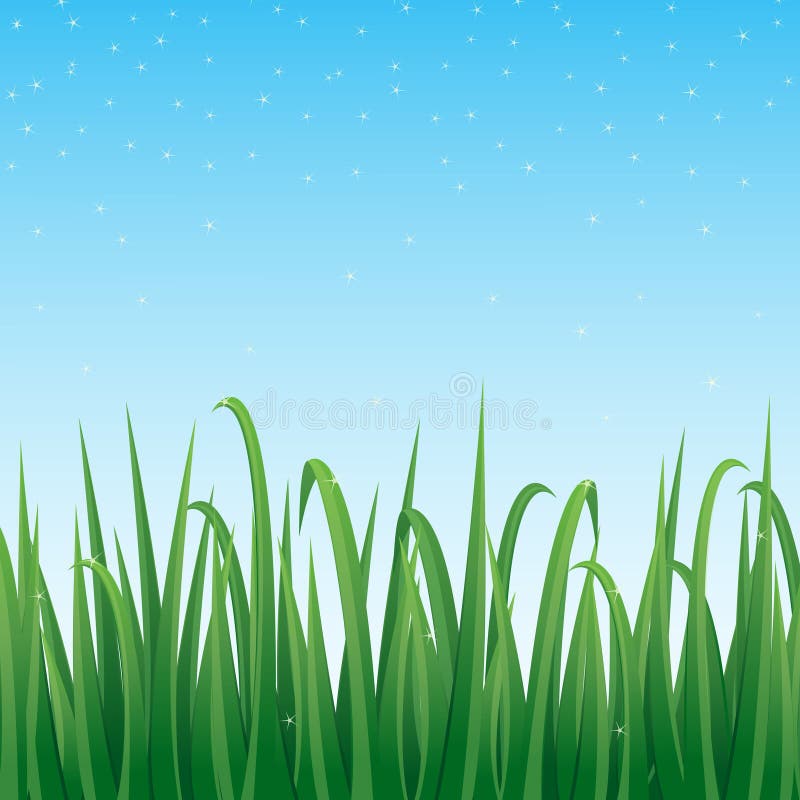 Green grass border with sparkling blue sky background. royalty free illustration