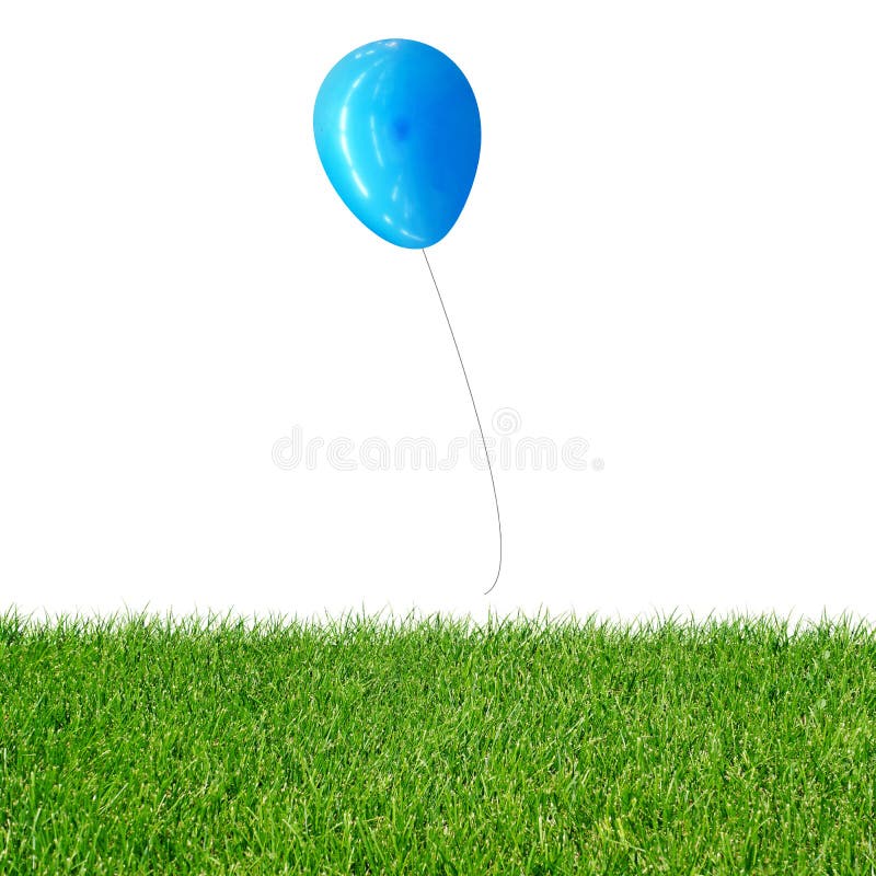 Green Grass with Floating Blue Balloon Stock Image Image of colorful