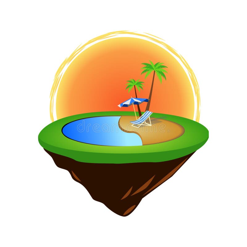 Green grass island with summer elements vector