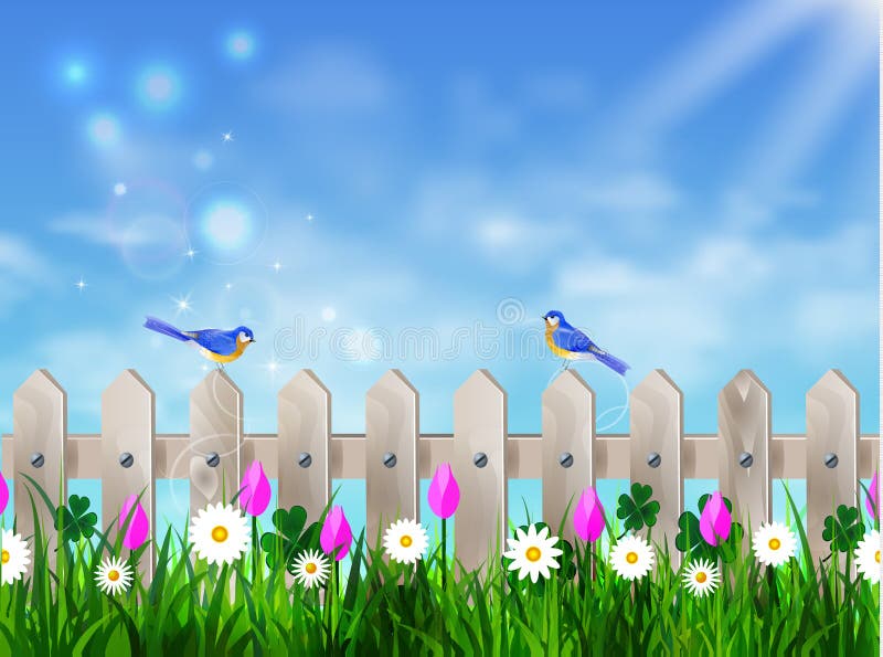 Green grass lawn with sunrise on blue sky royalty free illustration